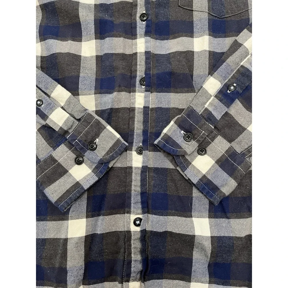 Banana Republic Men's M Luxe Flannel Shirt Untucked Slim Fit Navy Blue Plaid